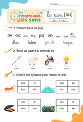 Le son [ou] - Phonologie - Lecture - Le carrousel des sons : Maternelle 2, Primaire 1, 2
