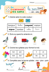 Le son [on] on om - Phonologie - Lecture - Le carrousel des sons : Maternelle 2, Primaire 1, 2