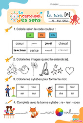 Le son [e] e eu oeu - Phonologie - Lecture - Le carrousel des sons : Maternelle 2, Primaire 1, 2