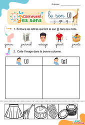 Le son [j] j ge - Phonologie - Lecture - Le carrousel des sons : Maternelle 2, Primaire 1 - PDF à imprimer