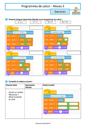 Programmes de calcul - Scratch - Exercices : Secondaire 3 - PDF à imprimer