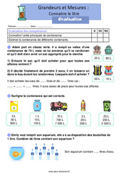 Connaitre le litre - Examen Evaluation : Primaire 2 - PDF à imprimer