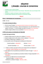 Energie - Sources et convertions - Séquence - Fiche de préparation : Primaire 4, 5 - PDF à imprimer