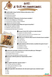 La 1ère guerre mondiale - Fiche de révision Brevet / Quiz : Secondaire 3 - Cycle 4 - PDF à imprimer