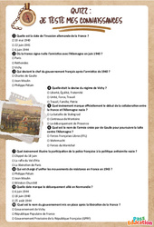 La France dans la 2nde guerre mondiale - Fiche de révision Brevet / Quiz : Secondaire 3 - Cycle 4 - PDF à imprimer