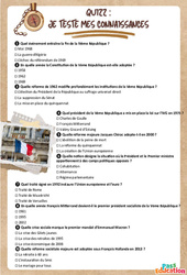 La Ve république - Fiche de révision Brevet / Quiz : Secondaire 3 - Cycle 4 - PDF à imprimer