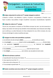 Le présent de l’indicatif des verbes du 2ème groupe - Exercices : Primaire 4 - PDF à imprimer