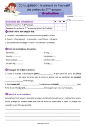 Le présent de l’indicatif des verbes du 2ème groupe - Évaluation : Primaire 4 - PDF à imprimer
