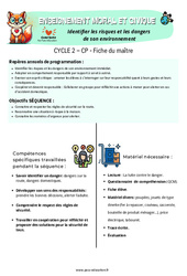 Identifier les risques et les dangers de son environnement - Séquence - Fiche de préparation - EMC : Primaire 1 - PDF à imprimer