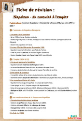 Napoleon - du consulat à l'empire - Fiches de révision : Secondaire 2 - Cycle 4 - PDF à imprimer