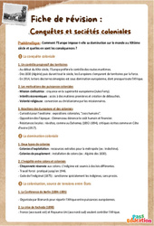 Conquêtes et sociétés coloniales - Fiches de révision : Secondaire 2 - Cycle 4 - PDF à imprimer