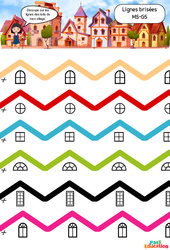 Les toits - Lignes brisées - Apprendre à découper : Maternelle 1, 2 - Cycle 1 - PDF à imprimer