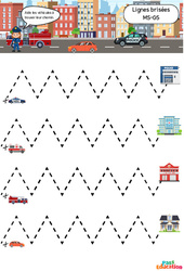 Les véhicules - Lignes brisées - Apprendre à découper : Maternelle 1, 2 - Cycle 1 - PDF à imprimer