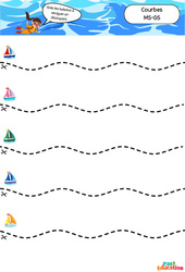 Les bateaux - Lignes courbes - Apprendre à découper : Maternelle 1, 2 - Cycle 1 - PDF à imprimer