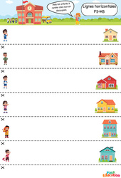 Les enfants - Lignes horizontales - Apprendre à découper en maternelle : Maternelle 1 - Cycle 1 - PDF à imprimer