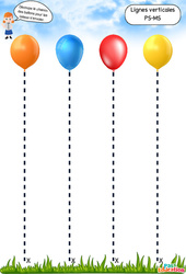 Les ballons - Lignes verticales - Apprendre à découper en maternelle : Maternelle 1 - Cycle 1 - PDF à imprimer