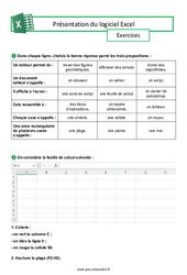 Présentation du logiciel Excel - Exercices : Secondaire 3 - Cycle 4 - PDF à imprimer