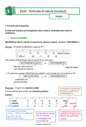Formules et calculs (Excel) - Niveau 2 - Séquence complète : Secondaire 3 - Cycle 4 - PDF à imprimer
