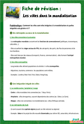 Les villes dans la mondialisation - Fiches de révision : Secondaire 2 - Cycle 4 - PDF à imprimer