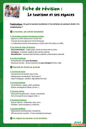 Le tourisme et ses espaces - Fiches de révision : Secondaire 2 - Cycle 4 - PDF à imprimer
