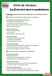 Les États - Unis dans la mondialisation - Fiches de révision : Secondaire 2 - Cycle 4 - PDF à imprimer