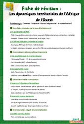 Les dynamiques territoriales de l'Afrique de l'Ouest - Fiches de révision : Secondaire 2 - Cycle 4 - PDF à imprimer