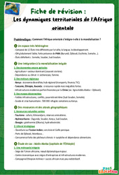 Les dynamiques territoriales de l'Afrique orientale - Fiches de révision : Secondaire 2 - Cycle 4 - PDF à imprimer