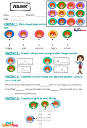 Feelings - Vocabulaire - Exercices - Apprends l'anglais avec Kelly and James : Maternelle 2, [Primaire] - Cycle 1 - PDF à imprimer