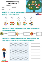 My family - Vocabulaire - Exercices - Apprends l'anglais avec Kelly and James : Maternelle 2, [Primaire] - Cycle 1 - PDF à imprimer