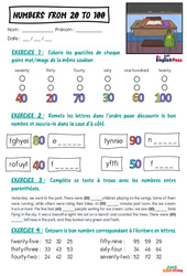 Numbers (from 20 to 100) - Vocabulaire - Exercices - Apprends l'anglais avec Kelly and James : Maternelle 2, [Primaire] - Cycle 2 - PDF à imprimer