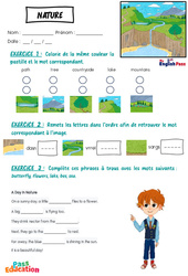 Nature - Vocabulaire - Exercices - Apprends l'anglais avec Kelly and James : Maternelle 2, [Primaire] - Cycle 2 - PDF à imprimer