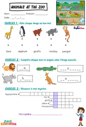 Animals at the Zoo - Exercices - Apprends l'anglais avec Kelly and James : Maternelle 2, [Primaire] - PDF à imprimer