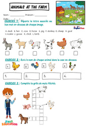 Animals at the Farm - Exercices - Apprends l'anglais avec Kelly and James : Maternelle 2, [Primaire] - PDF à imprimer