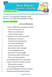 Le lion et le moucheron - J. de La Fontaine - Mini - brevet - Français - Annales corrigées : Secondaire 3 - Cycle 4 - PDF à imprimer