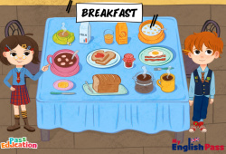 At breakfast - Vocabulaire - Vidéo interactive - Apprends l'anglais avec Kelly and James : Maternelle 2, [Primaire]