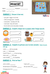 At breakfast - Vocabulaire - Exercices - Apprends l'anglais avec Kelly and James : Maternelle 2, [Primaire] - Cycle 1 - PDF à imprimer
