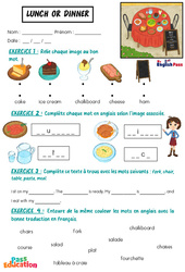 At lunch or dinner - Vocabulaire - Exercices - Apprends l'anglais avec Kelly and James : Maternelle 2, [Primaire] - Cycle 1 - PDF à imprimer