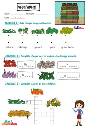 Vegetables - Vocabulaire - Exercices - Apprends l'anglais avec Kelly and James : Maternelle 2, [Primaire] - Cycle 1 - PDF à imprimer