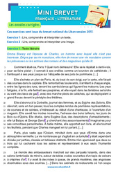 Emma Bovary - G. Flaubert - Mini - brevet - Français - Annales corrigées : Secondaire 3 - Cycle 4 - PDF à imprimer
