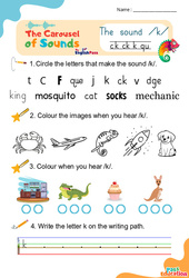 /k/ c k ck ch que - Carousel of Sounds - Vidéo interactive + Fiche + Poster : Maternelle 2, [Primaire]