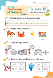 Le son [s] s ss se ce - Phonologie anglaise - Carousel of Sounds - Vidéo interactive + Fiche : Maternelle 2, [Primaire] - PDF à imprimer