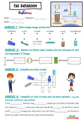 The bathroom - Vocabulaire - Exercices - Apprends l'anglais avec Kelly and James : Maternelle 2, [Primaire] - Cycle 1 - PDF à imprimer