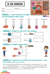In the bedroom - Vocabulaire - Exercices - Apprends l'anglais avec Kelly and James : Maternelle 2, [Primaire] - Cycle 1 - PDF à imprimer