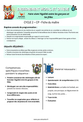 Faire vivre l’égalité entre les garçons et les filles - Fiche de préparation - EMC : Primaire 1 - Cycle 2 - PDF à imprimer
