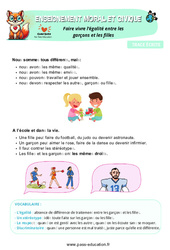 Faire vivre l’égalité entre les garçons et les filles - Cours, Leçon - EMC : Primaire 1, 4 - Cycle 3 - PDF à imprimer