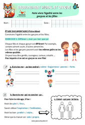 Faire vivre l’égalité entre les garçons et les filles - Exercices - EMC : Primaire 1, 4 - Cycle 3 - PDF à imprimer