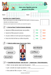 Faire vivre l’égalité entre les garçons et les filles - Examen Evaluation - EMC : Primaire 1 - Cycle 2 - PDF à imprimer