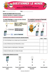 Réaliser un circuit électrique en toute sécurité - Exercices - Apis & ses amis : Primaire 3 - Cycle 2 - PDF à imprimer