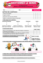 Réaliser un circuit électrique en toute sécurité - Examen Evaluation - Apis & ses amis : Primaire 3 - Cycle 2 - PDF à imprimer