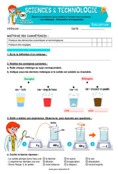 Les mélanges - Fiches Dissolution et évaporation - Examen Evaluation - Edith Eprouvette : Primaire 4 - Cycle 3 - PDF à imprimer